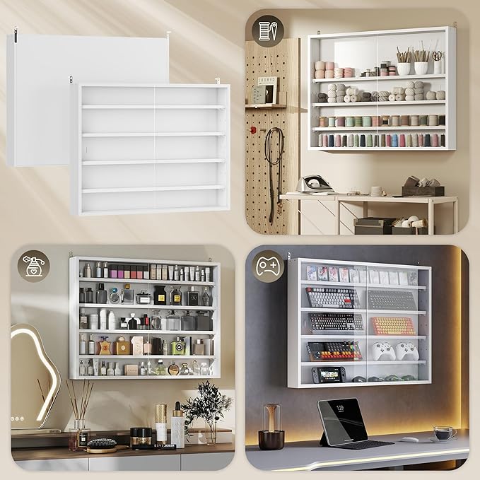 HOMCOM 5-Tier Display Cabinet, Glass Door Cabinet