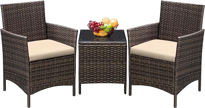 Greesum 3 Pieces Patio Furniture Sets Outdoor PE Rattan Wicker Chairs