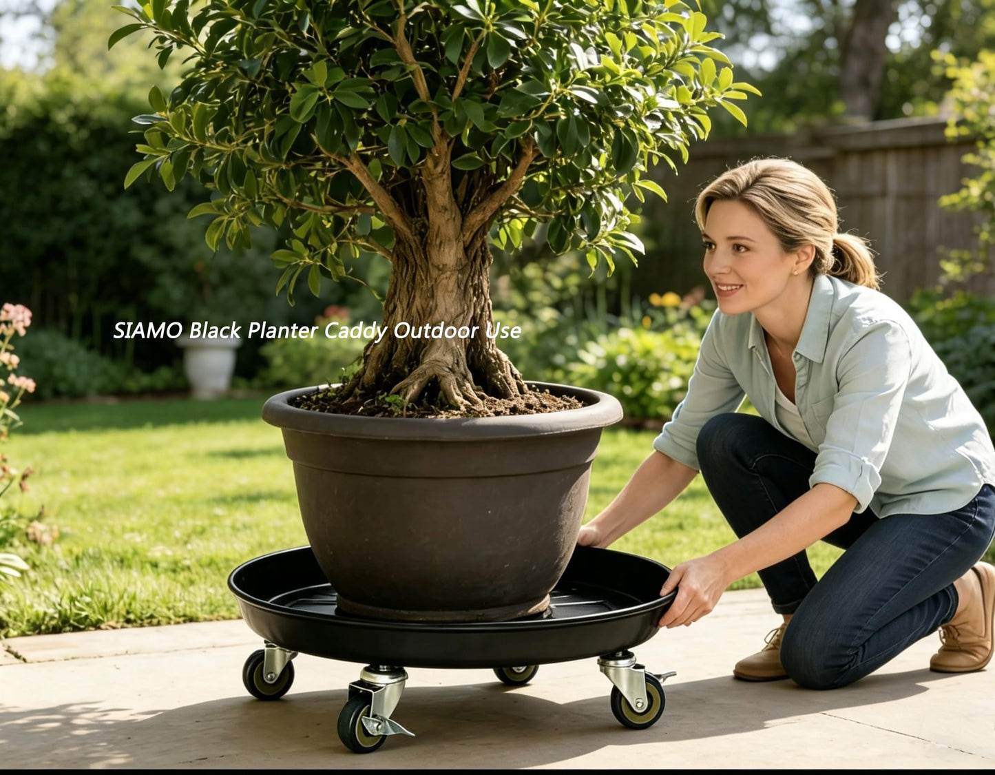 SIAMO 16" Heavy Duty Plant Caddy (430lbs Capacity)-Lockable Non-Scratch Swivel Casters Rolling Plant Stand Saucer for Large Ceramic Planters & Heavy Trees Indoor & Outdoor,2-Pack,Black