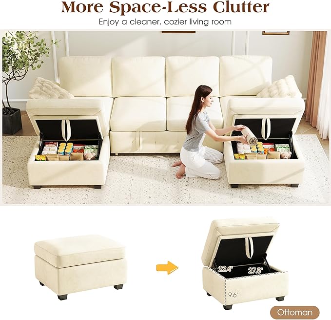 Ihanherry L-Shaped Sectional Sofa Bed, 6-Seater Convertible Pull Out Sleeper