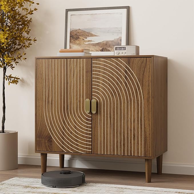 Smuxee Walnut Sideboard Cabinet, Freestanding Buffet Cabinet