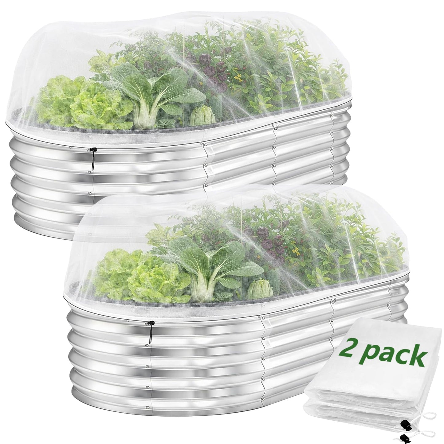 2 Pack Garden Netting for Raised Beds, 4 x 2 Ft Raised Bed Plant Covers for Garden Protection, Fine Mesh Bird Netting Pest Barrier Screen with Drawstring for Protecting Vegetables Fruits Crops