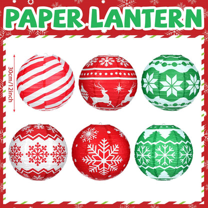 Bencailor 12 Pcs Summer Christmas Hanging Paper Lanterns Set Xmas Decorative Party Round Hanging Lamps for Summer Xmas Home Decoration Supplies Props Holiday Decor(12 Inch,Noble)