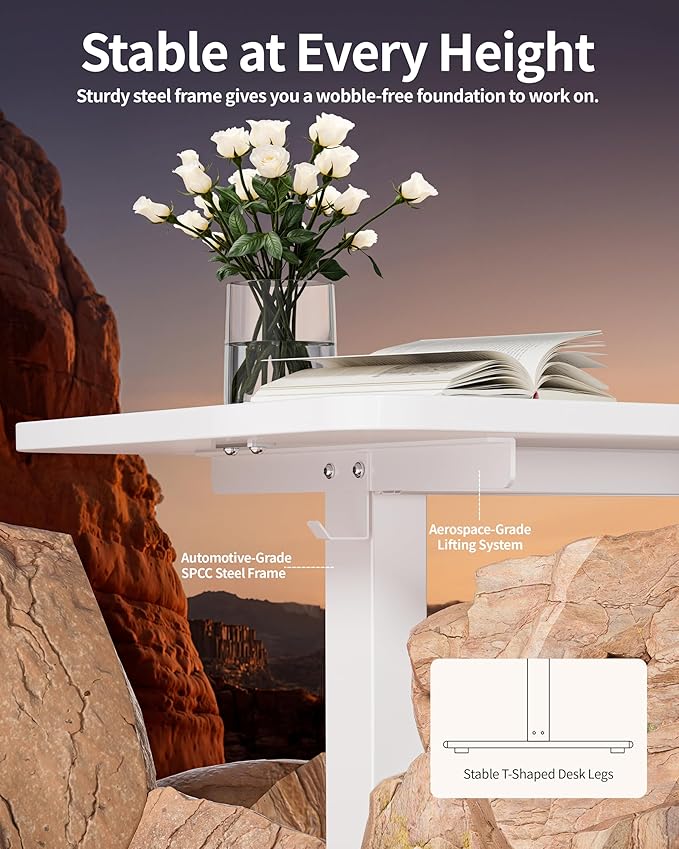 BIZUM Electric Standing Desk 60 x 24 Inch Computer Desk-Gaming Desk White Home