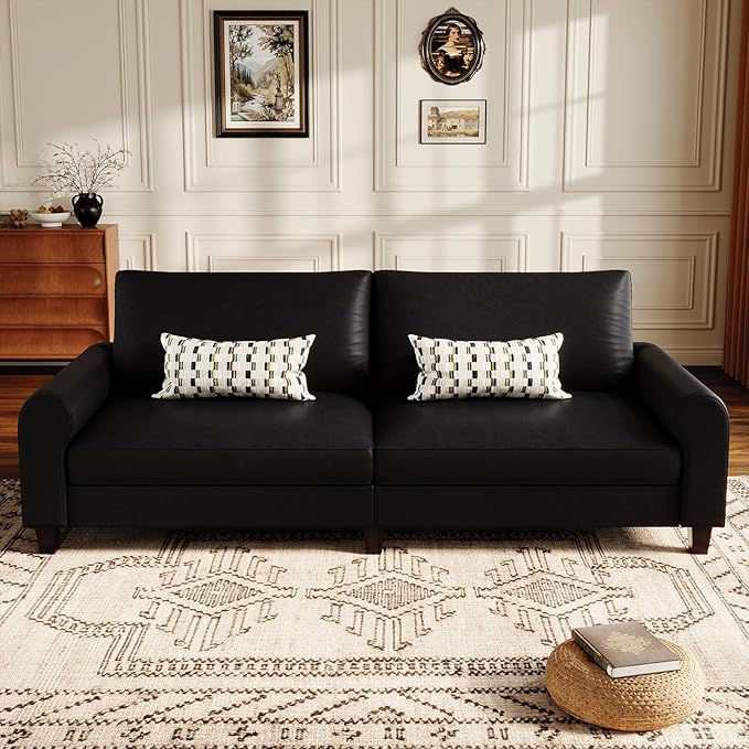 EASE MOOSE 88.5" Large Seat Faux Leather Loveseat Sofa, Waterproof and