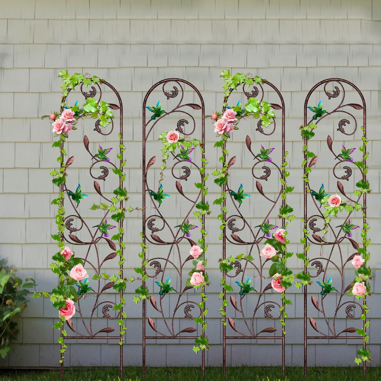 aboxoo Set of 4 Packs Hummingbird Metal Garden Trellis for Climbing Plants,Outdoor Decorative Flowers Arch Fence Trellis for Outdoor Patio,Garden,Yard,Backyard,Wall Brackets,60'' H x 11'' W