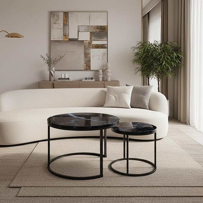 Homy Casa 23.6inch Round Coffee Table Set of 2, Modern Nesting Coffee Tables