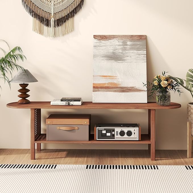 HollyHOME Bamboo TV Stand with Storage