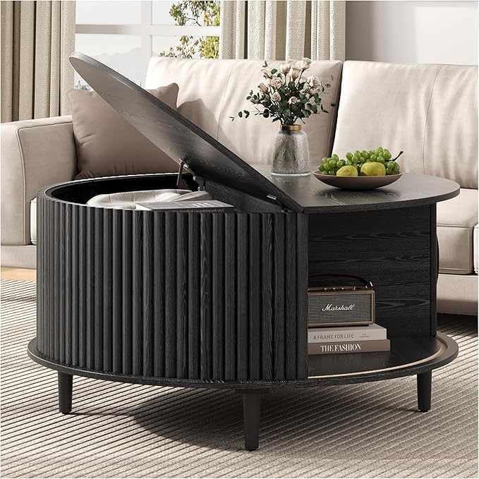 SULIVES Black Round Coffee Table