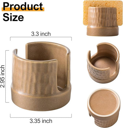 Sponge Holder for Kitchen Sink, Ceramic Sink Caddy Scrub Sponge Tray Dish Rack
