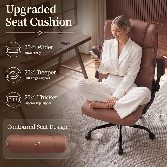 Office Chair, Leather Ergonomic Computer Desk Chair