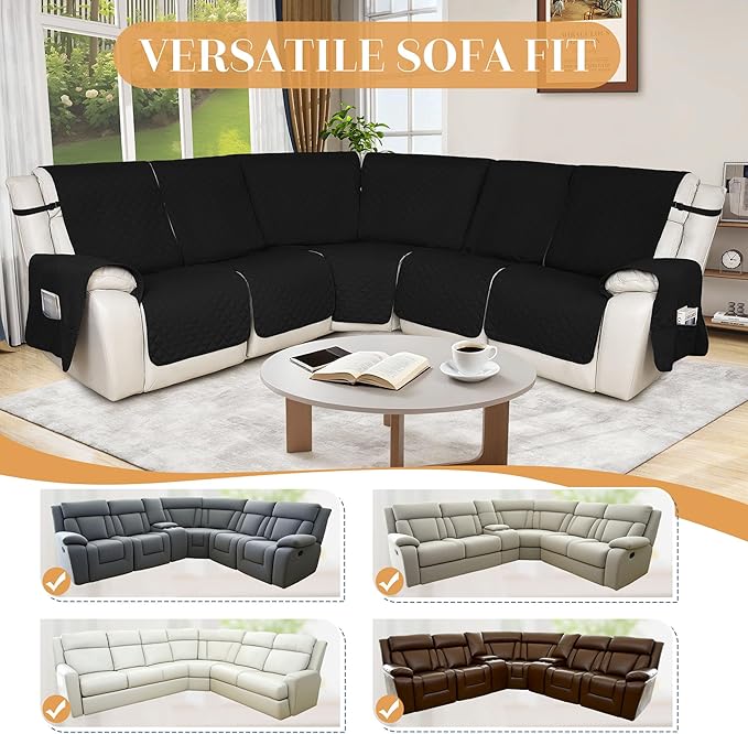 HDCAXKJ 100% Waterproof Reclining Sectional Couch Covers L Shape Recliner Sofa