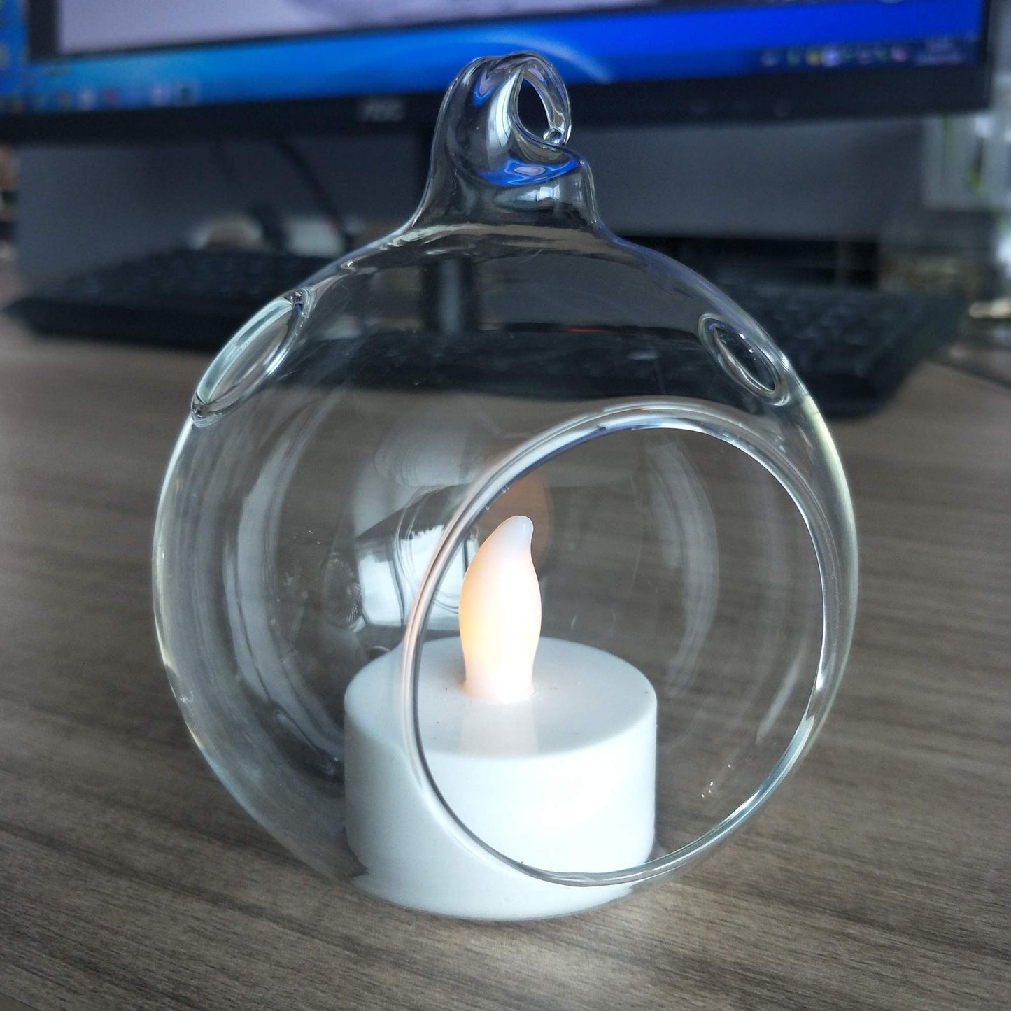 Ecosides Pack of 12 Hanging Glass Orbs Hanging Glass Globe Terrariums with 2 Side Hole for Candle Holder, TeaLight Holder Candlestick for Wedding Decor