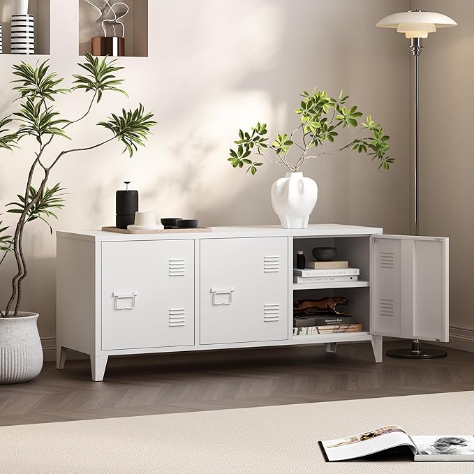 MIOCASA TV Stand 3 Door Metal Storage Locker Cabinet