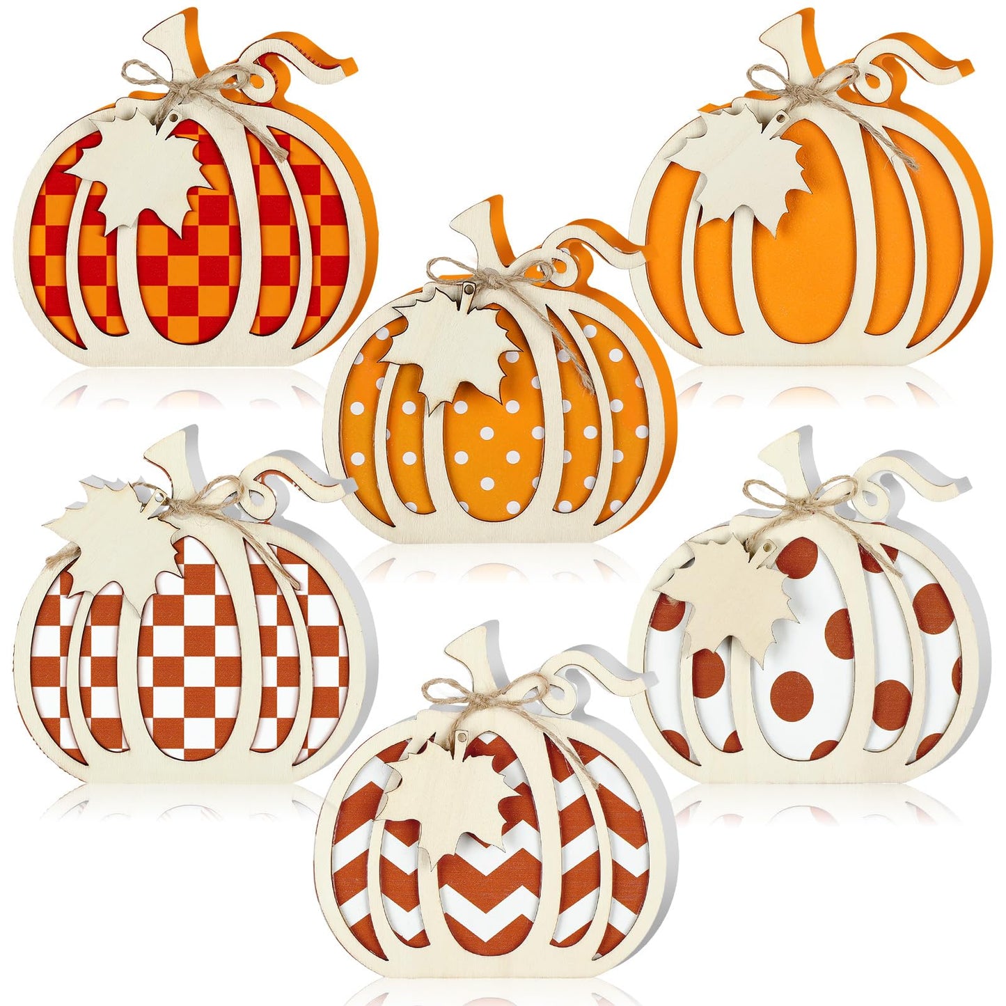 6 Pcs 3D Pumpkin Tabletop Signs Fall Wooden Pumpkin Signs Thanksgiving Harvest Pumpkin Table Block Fall Plaid Wood Standups Fall Thanksgiving Tiered Tray Decorations Pumpkin Centerpieces for Home