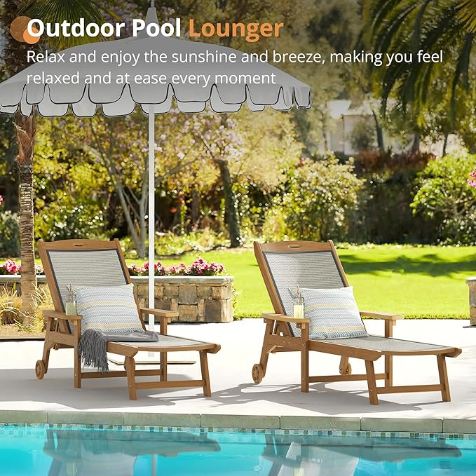 LUE BONA Chaise Lounge Chair Outdoor Set of 2, HDPS and HDPE Wicker Material