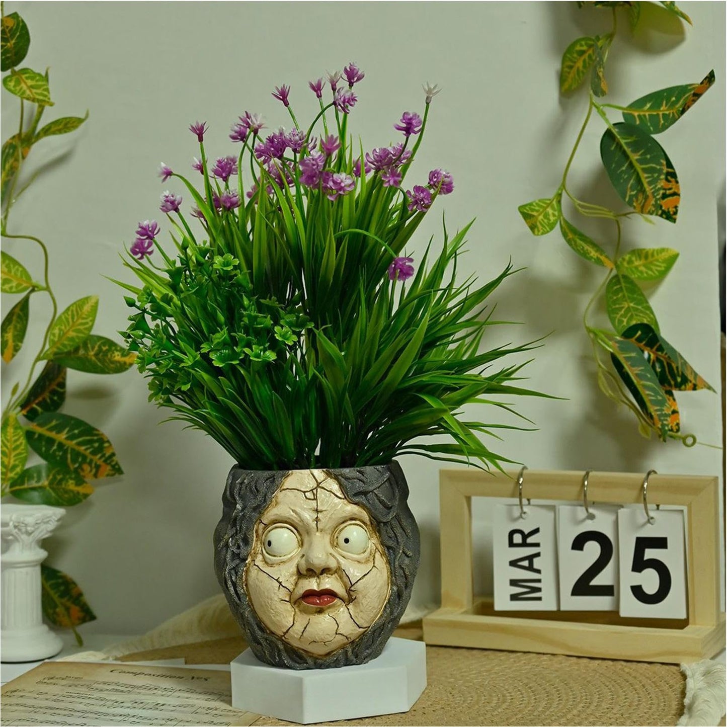 Face Pots for Plants - Abstract Head Planter, Resin Sculpture | Indoor Outdoor Garden Decoration for Patio Bookshelf Windowsill offlce Desk Balcony Halloween Kids Family Tabletop Friends Gift Use