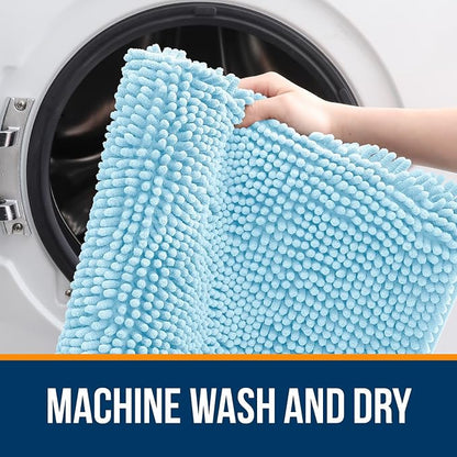 OLANLY Bathroom Rugs 32x20, Extra Soft Absorbent Chenille Bath Rugs, Rubber Backing Quick Dry, Machine Washable Bath Mats for Bathroom Floor, Tub and Shower, Home Decor Accessories, Sky Blue
