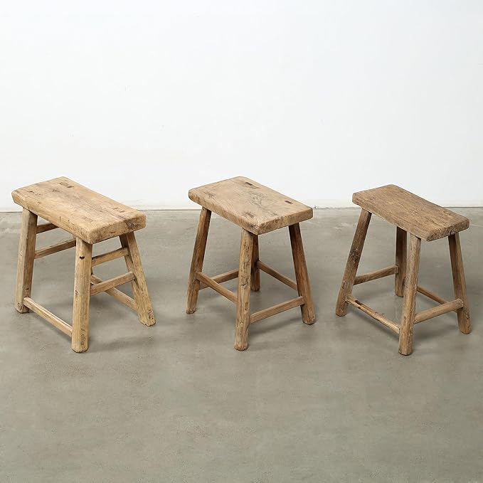 Artissance Rustic Wooden Stool – Handmade Reclaimed Wood Stool, Vintage
