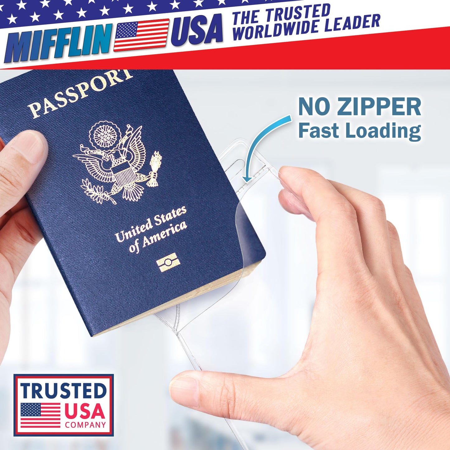 Mifflin-USA Passport & Card Holders (Clear, 4x6 Inches, 100 Pack), Extra Large ID Name Badge Holder, Zipperless Vertical Plastic Card Holders