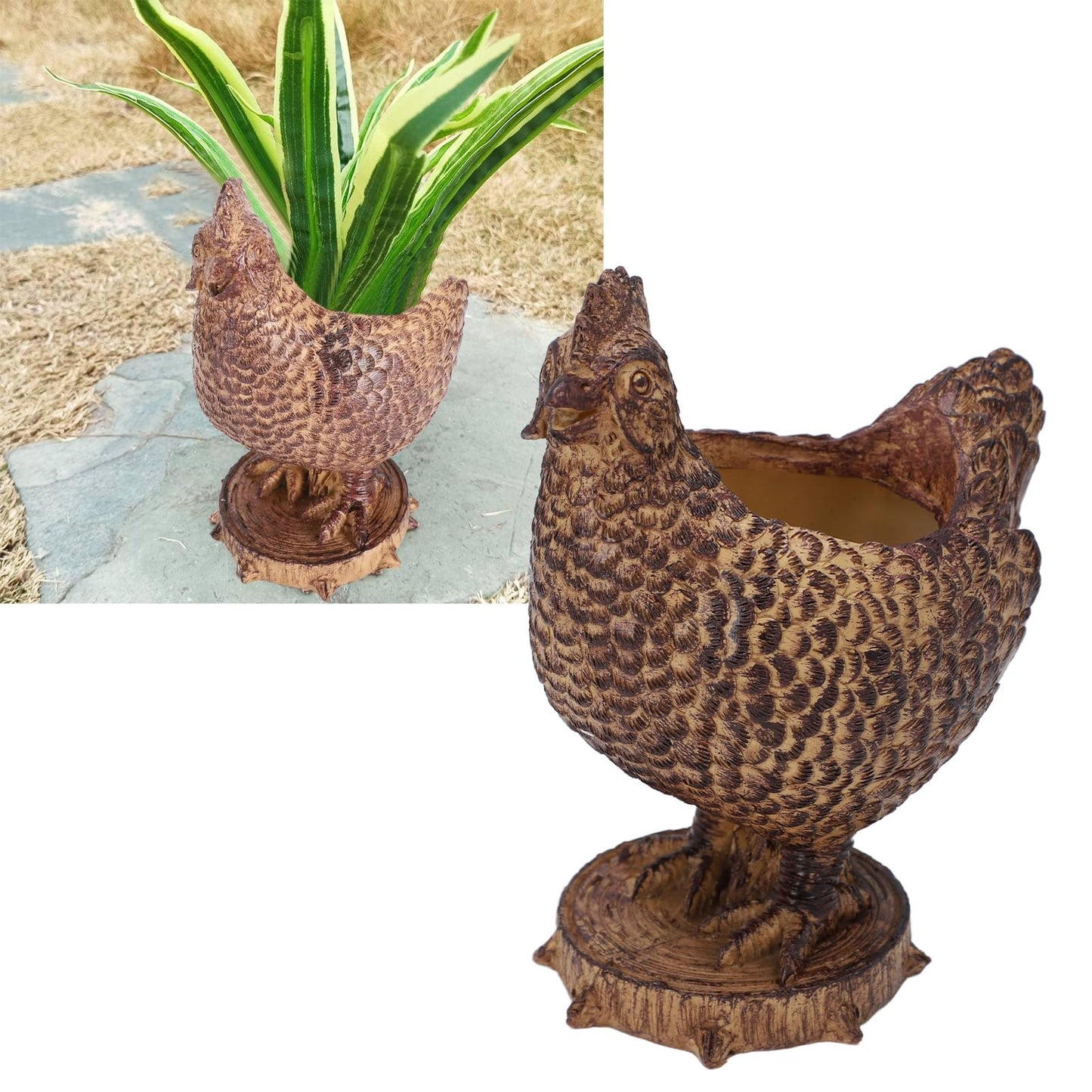 Srliya Desktop Resin Chicken Shaped Pot Cute Innovative Drainage Design Lightweight Resin Chicken Planter for Outdoor Garden Courtyard