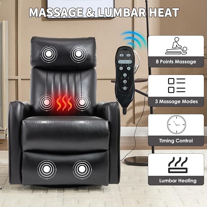 Trustyue Swivel Rocker Recliner Chair, 360° Swivel Recliner