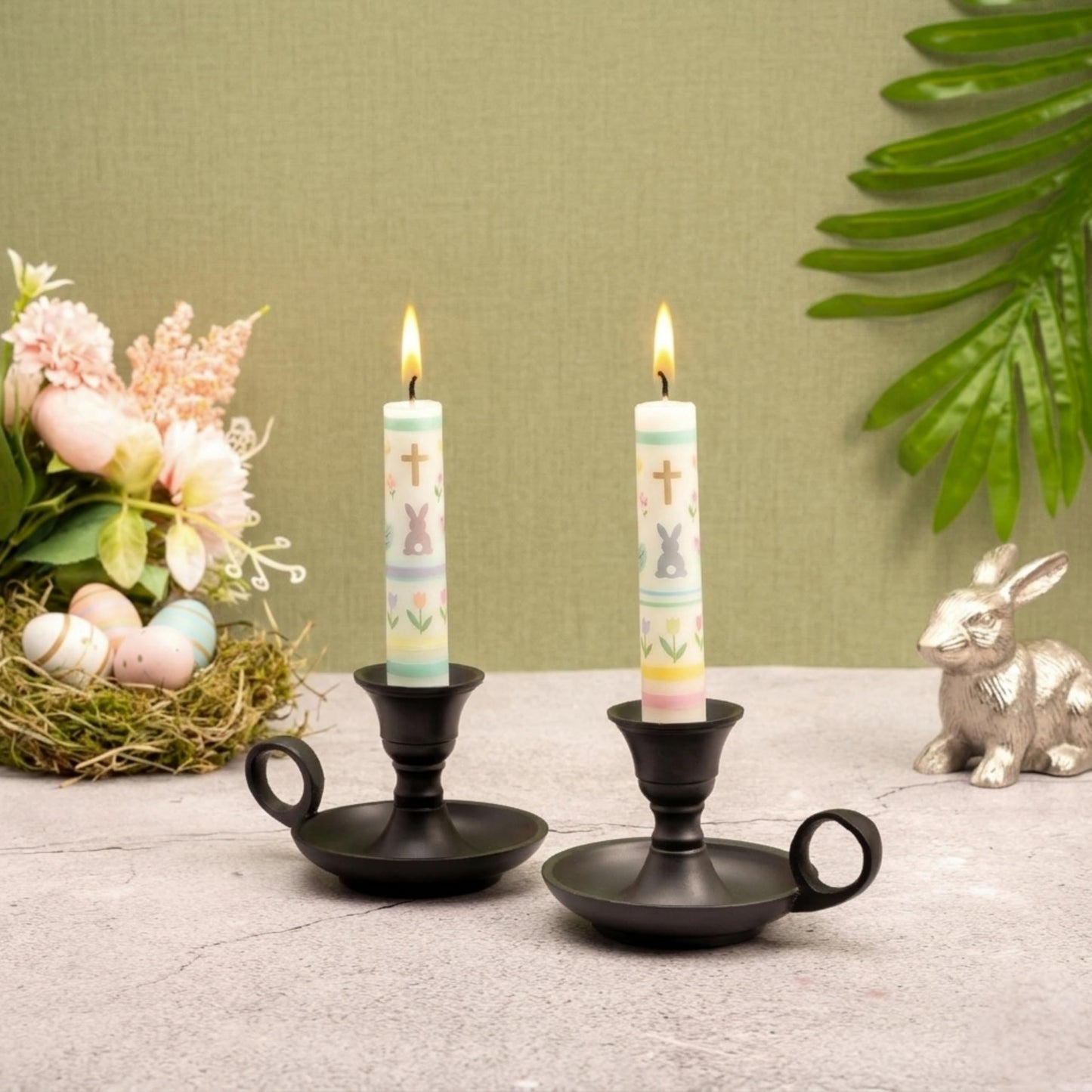Rely+ Candle Holders with Handle for Taper Candlestick Set of 2 Modern Decor for Home Table Centerpiece for Wedding Parties Dinners Decorations (Black Matte Metal)