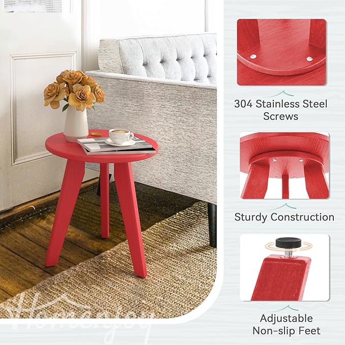 HDPS Outdoor Side Table, Small Round Side Table Weather-Resistant, Outdoor Side