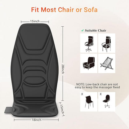 Back Massage Chair Pad with Heat, Back Massager for Back Pain Relief, Chair Massager with Vibration, Portable Massage Chair Pad for Office Use, Gifts for Dad & Mom