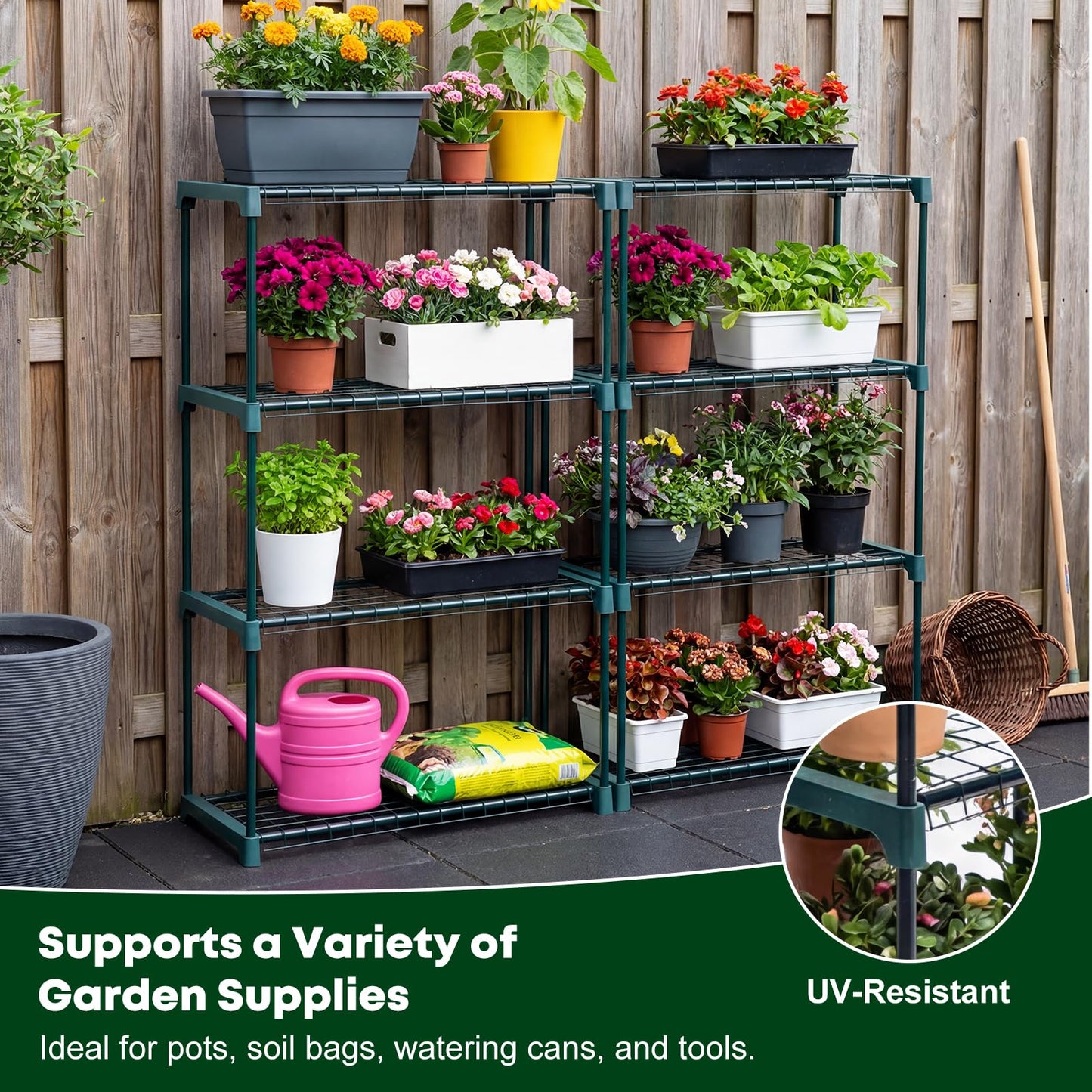 Panana 4 Tier Garden Greenhouse Steel Staging Shelving Plant Stand Garden Shelving Unit Garage Storage Racking, 2 Pack Plant Racks