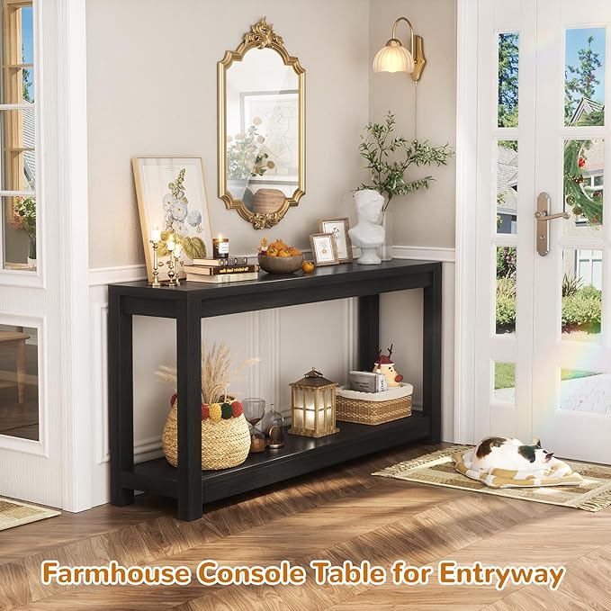 Besiost 47" Farmhouse Wood Entryway Table Narrow Console Table