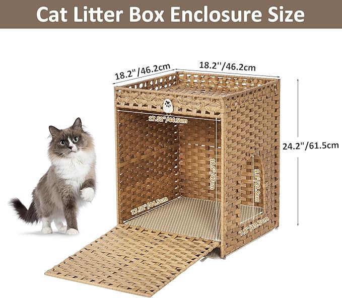 Cat Litter Box Enclosure with Soft Litter Mat; Hidden Cat Washroom Furniture