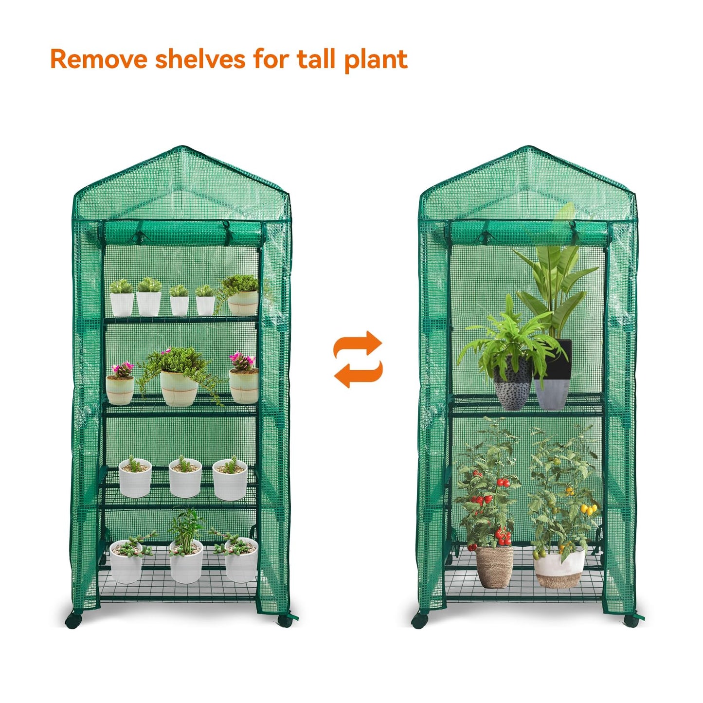 Grandhom Mini Greenhouse,4 Tier Small Portable Greenhouses Kit with Caster Wheels and Roll-up Zipper PE Cover,Green House for Indoor Outdoor Seedling and Plant Growing 27.6" L x 19.7" W x 65" H,Green