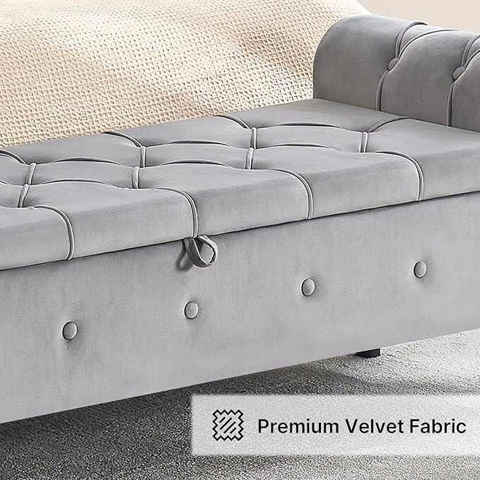 Storage Bench for Bedroom, Velvet 67" End of Bed Bench, King Size Benches
