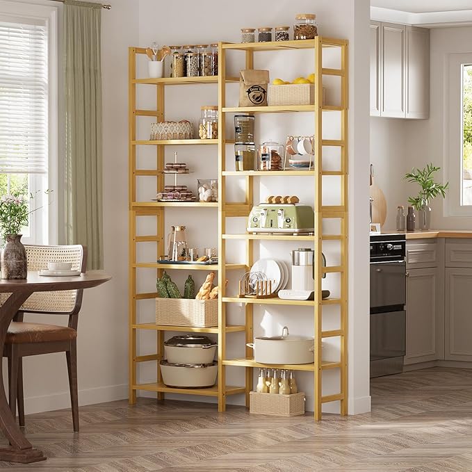 Homykic Double Wide Bamboo Bookshelf, 6-Tier Large Open Bookcase
