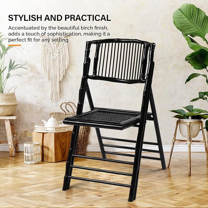 VINGLI Bamboo Folding Chair, Foldable Dining Wood Chairs Comfortable Seat