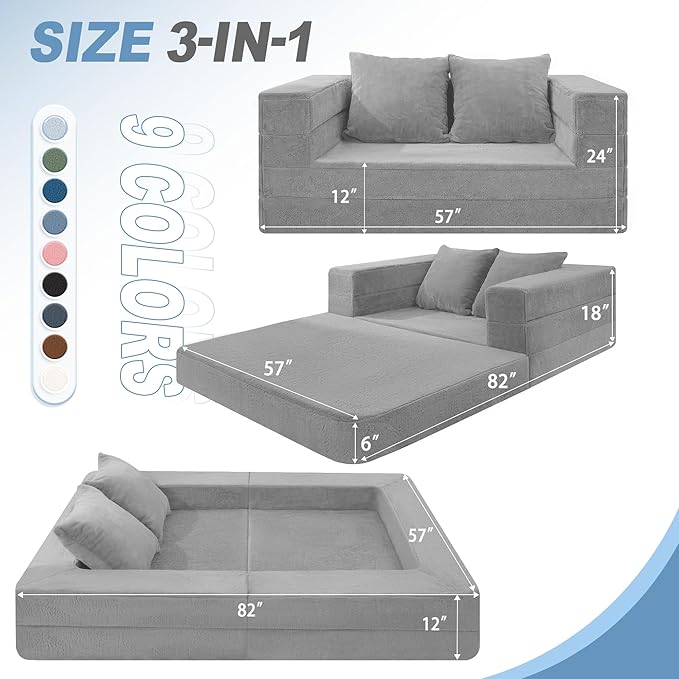 Futon Sofa Bed with Pillow, 3-in-1 Sleeper Sofa Bed with Removable Cover