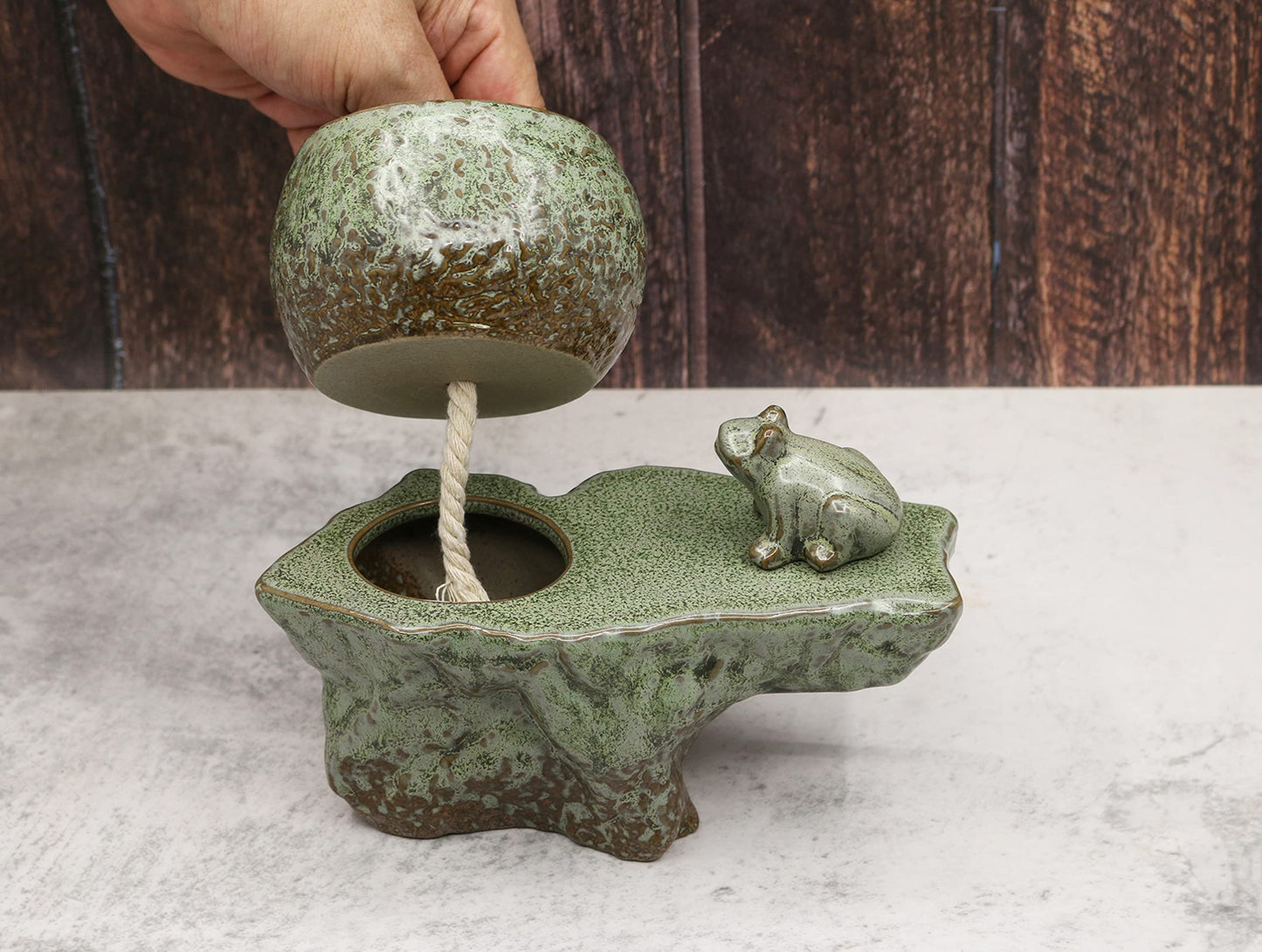 Cotta Planters Self Watering Ceramic Pot with Plant Buddy Frog Figernie in Two Tone Patina Glaze