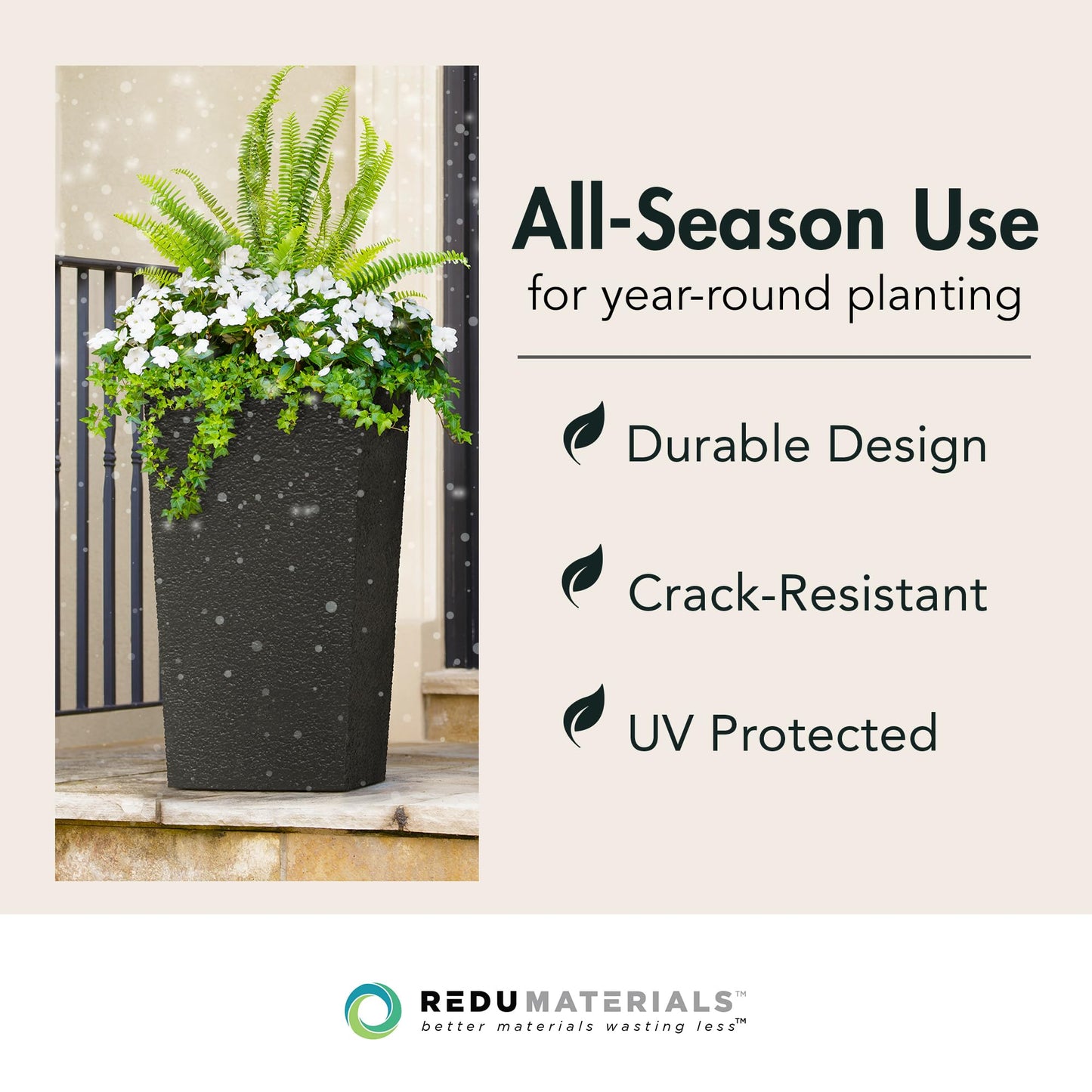 Tierra Verde Indoor & Outdoor Self-Watering Square Planter, Citadel Stucco, 13.5" x 26", Black - Planting Containers for Plants and Flowers - Gardening and Landscaping Accessories