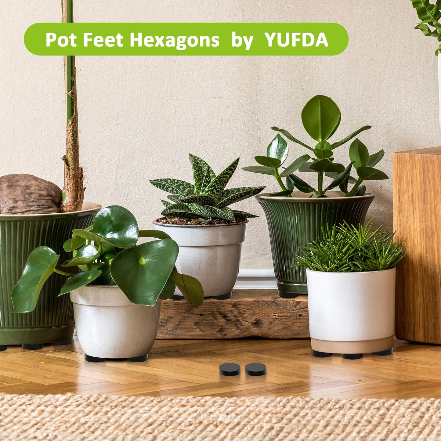 YUFDA 24 Pack Invisible Pot Feet with Enhanced Non-Slip Surface Grip Plant Pots and Flowers, Solid Rubber Pots Risers, Pot Lifters for Indoor or Outdoor Planters