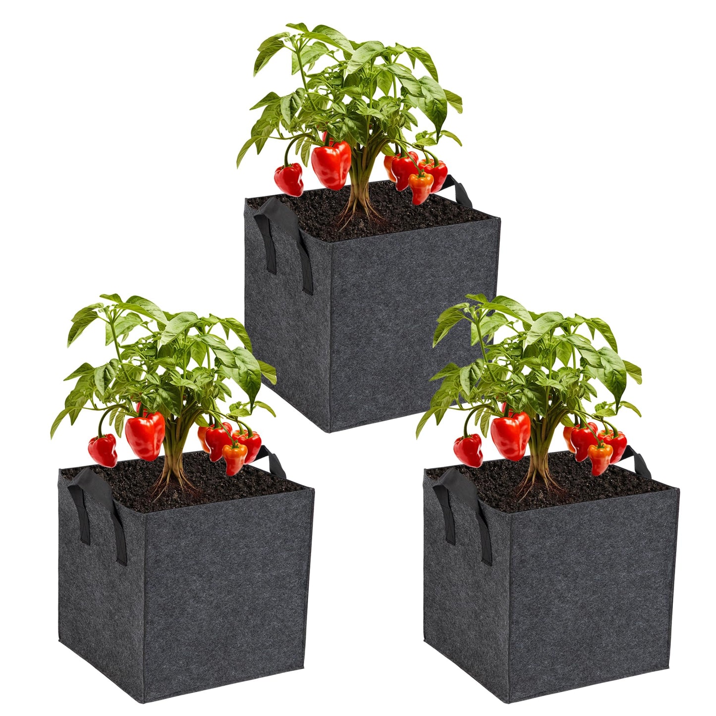 FVOTNW 3-Pack 1 Grids Fabric 7 Gallon Grow Bags, 1x1x1ft Thickened 400G Nonwoven Fabric Raised Garden Beds with Handles - Indoor Outdoor Planters for Vegetables, Herbs, Flowers