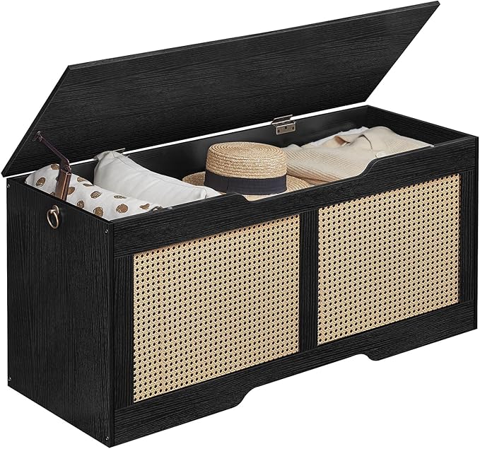 HOOBRO Storage Bench, 43.3" Toy Box, Rattan-Like Storage Chest, Sturdy Entryway
