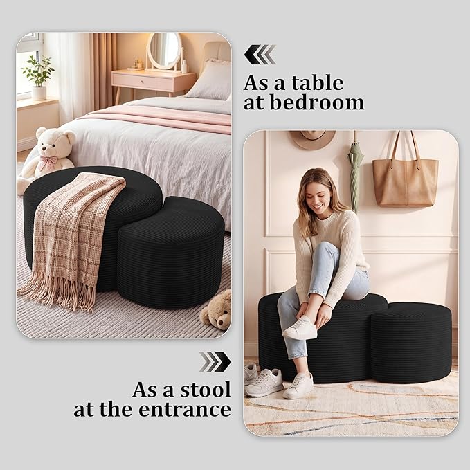 BSHOMGI Boneless Ottoman Nesting Coffee Table Set of 2, Corduroy Soft Foot Rest