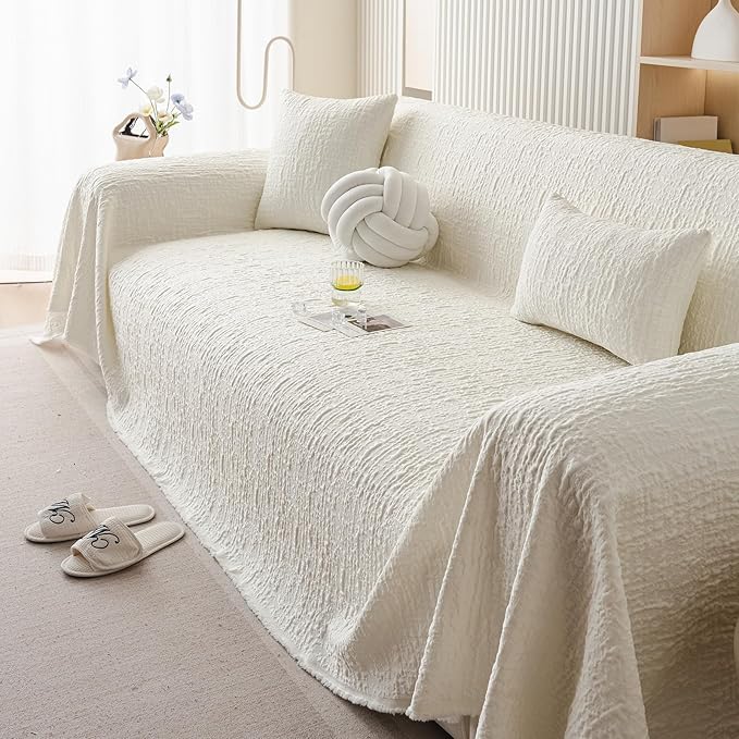 DREAMINGO Bubble Textured Cooling Sofa Cover, Ice Silk Breathable Couch Cover