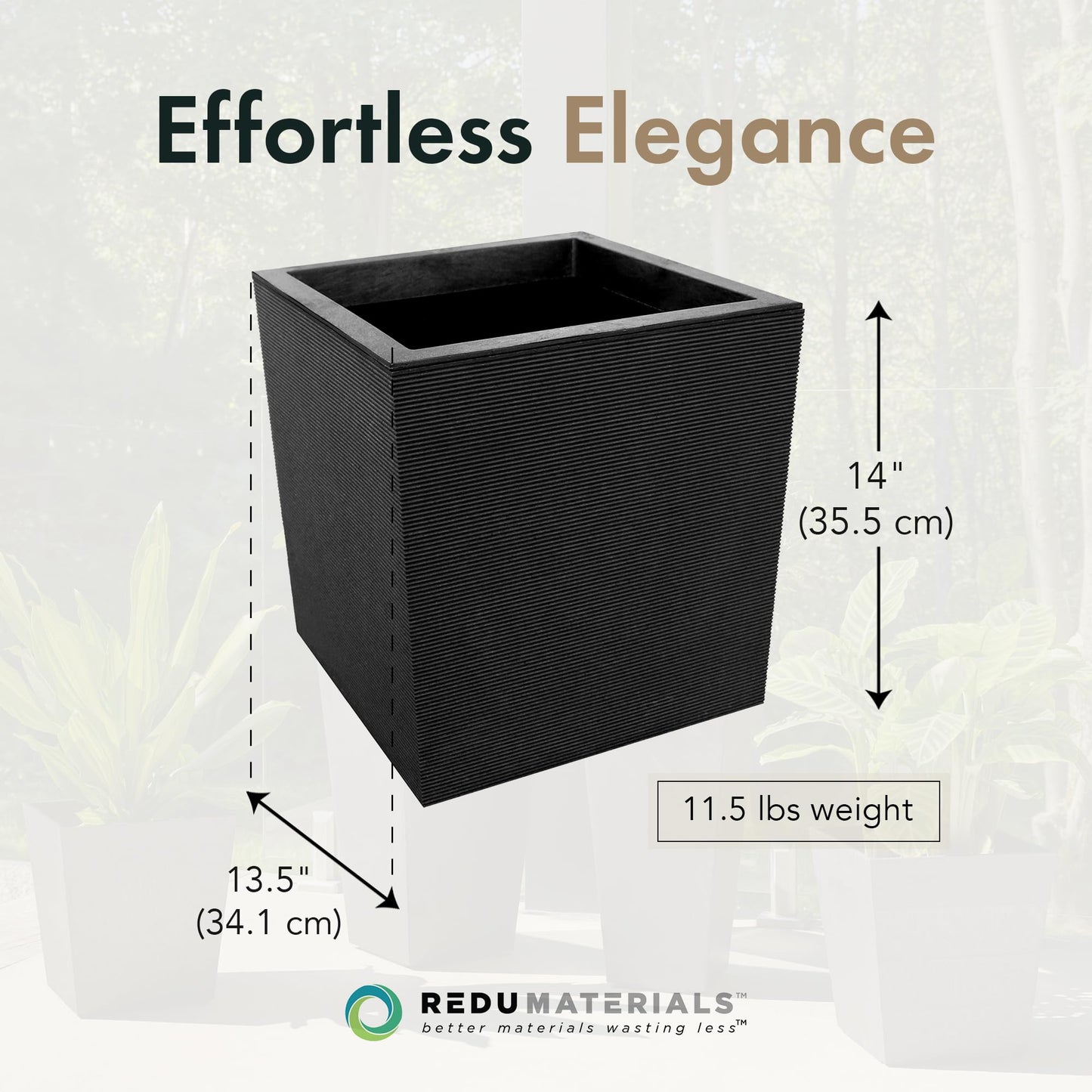 Tierra Verde Indoor & Outdoor Self-Watering Square Planter, Citadel Horizon, 13.5" x 14", Black - Planting Containers for Plants and Flowers - Gardening and Landscaping Accessories