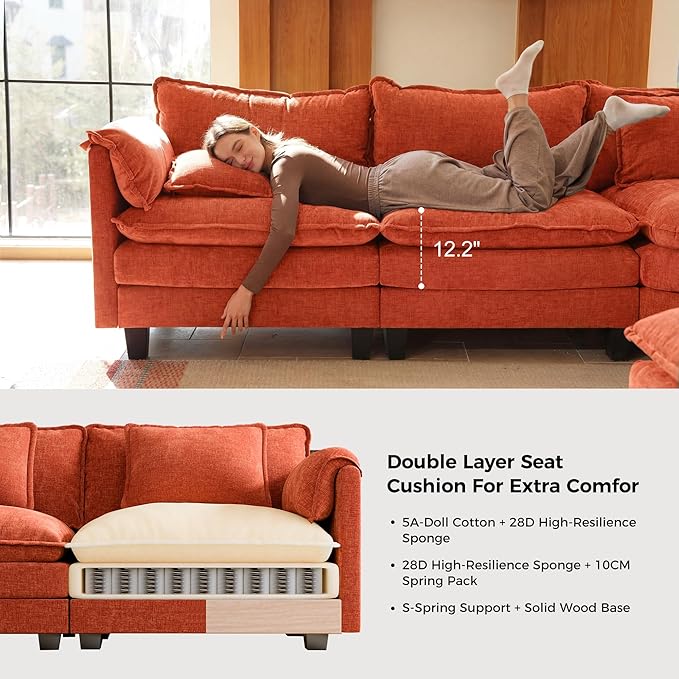 ELUCHANG 150" Oversized V-Shaped Cloud Couch Modular Sectional Sofa