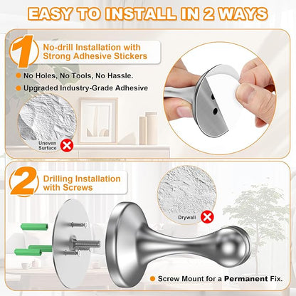 Crosize Magnetic Door Stoppers 4 Pack, Stainless Steel Door Stops for Wall and Floor Mounting, Door Holder Keep Door Open, No Drilling Door Stop with Adhesive Tapes, Silver
