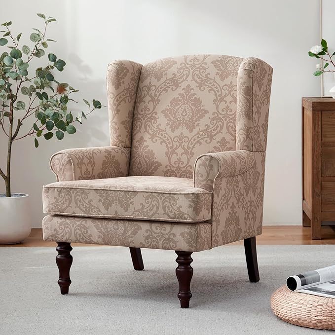 HUIMO Printed Wingback Accent Chair, Linen Upholstered High Back Armchair