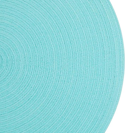 SHACOS Round Placemats Set of 4 Washable 15 inch Round Table Mats Cotton Polyester Woven Braided Place Mats for Dining Table Wedding Party Decor (Aqua, 4)