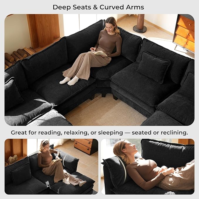 ELUCHANG 150" Oversized V-Shaped Cloud Couch Modular Sectional Sofa